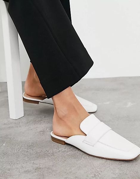 Office – Loafer-Pantoletten mit eckiger Zehenpartie aus weißem Leder günstig online kaufen