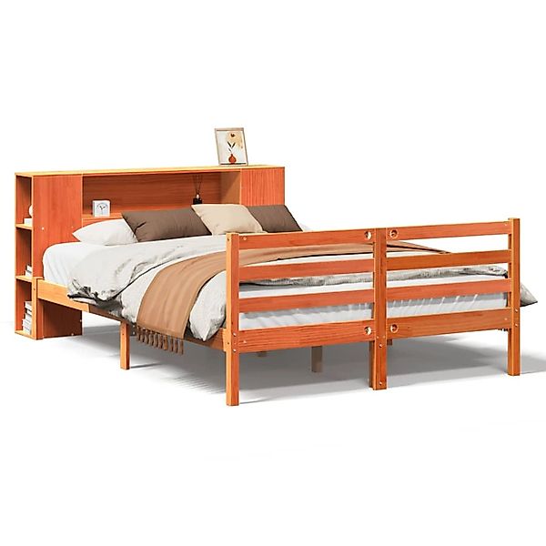 vidaXL Massivholzbett mit Regal ohne Matratze Wachsbraun 120x190 cm 3321862 günstig online kaufen