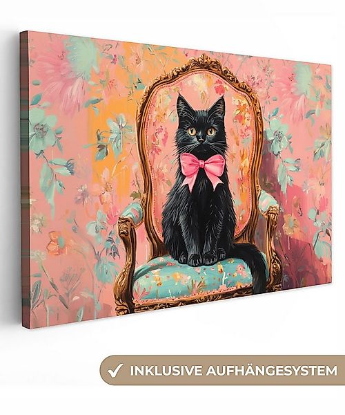 OneMillionCanvasses® Leinwandbild Katze - Rosa - Stuhl mit Blumenmuster, Fo günstig online kaufen