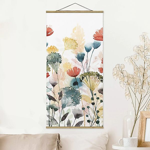 Stoffbild Blumen mit Posterleisten - Hochformat Wildblumen im Sommer II günstig online kaufen