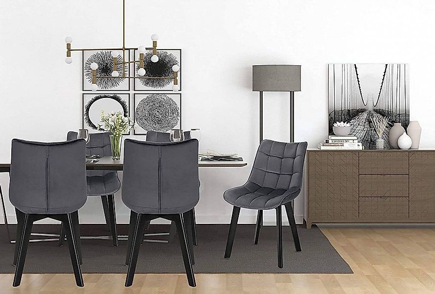 EUGAD Esszimmerstuhl (6 St), Rückenlehne, Weich Samt und schwarze Holzbeine günstig online kaufen