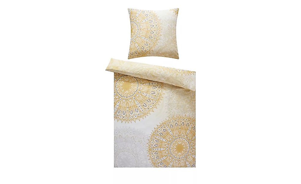 AURO Satin Bettwäsche  Ornamente - gelb - 100% Baumwolle - 135 cm - Bettwar günstig online kaufen