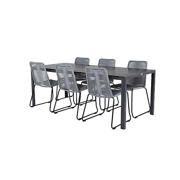 ebuy24 Break Gartenset Tisch 90x205cm Schwarz 6 Stühle Lindos Grau günstig online kaufen