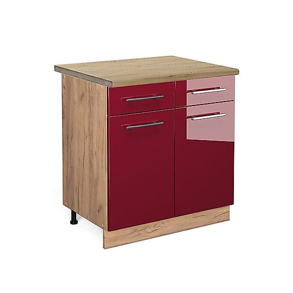 Vicco Küchenunterschrank Fame-Line Bordeaux Hochglanz/Goldkraft Eiche 80 cm günstig online kaufen