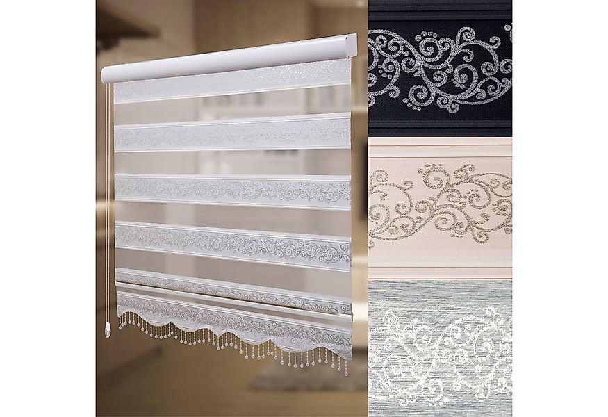 Doppelrollo Duorollo Doppelrollo mit Kassette Rankenmuster und Perlen Höhe: günstig online kaufen