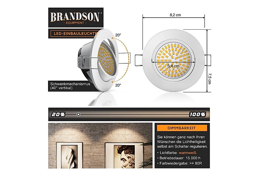 Brandson LED Einbaustrahler Deckenspot schwenkbar, Ultra Flach, Warmweiß 30 günstig online kaufen