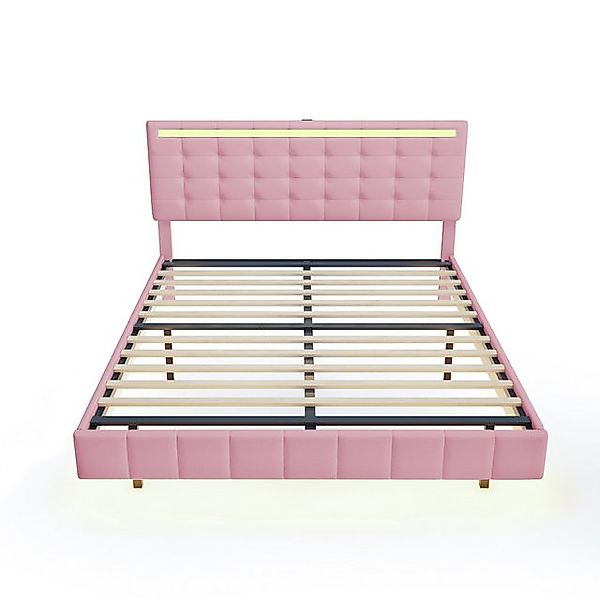 Gotagee Polsterbett Doppelbett 160x200cm LED Gästebett Leinen Bettgestell f günstig online kaufen