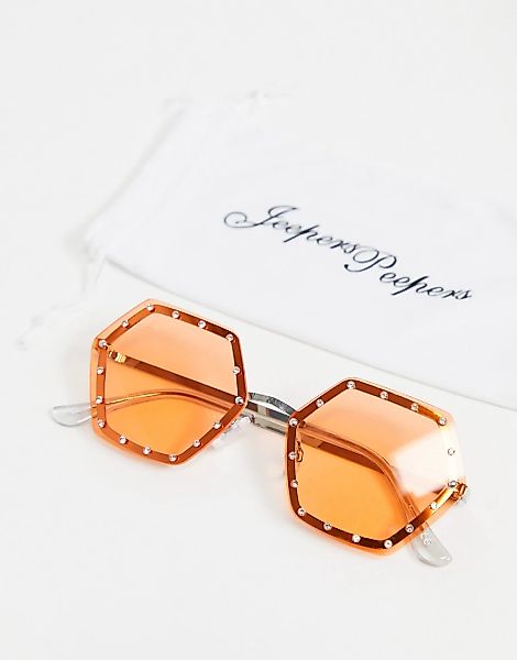 Jeepers Peepers – Sechseckige Damensonnenbrille in Orange-Braun günstig online kaufen