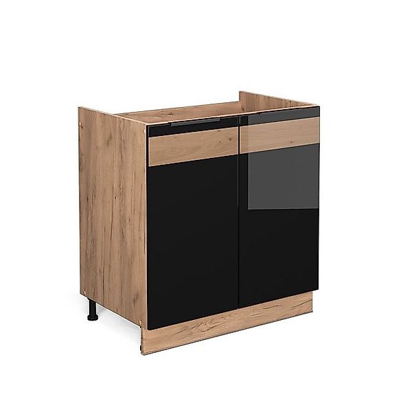 Vicco Spülenunterschrank Fame-Line Schwarz-Eiche Hochglanz/Goldkraft Eiche günstig online kaufen