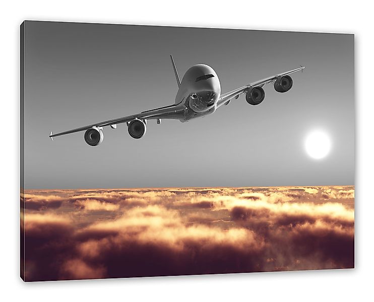 Pixxprint Leinwandbild Flugzeug über Wolkenmeer, Flugzeug günstig online kaufen