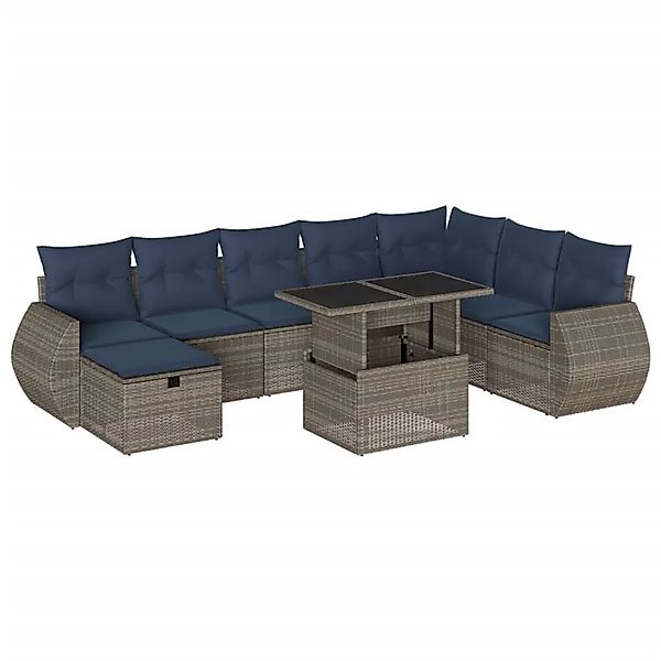 vidaXL 9-Tlg Gartensofa-Set mit Kissen Grau Polyrattan 3275191 günstig online kaufen