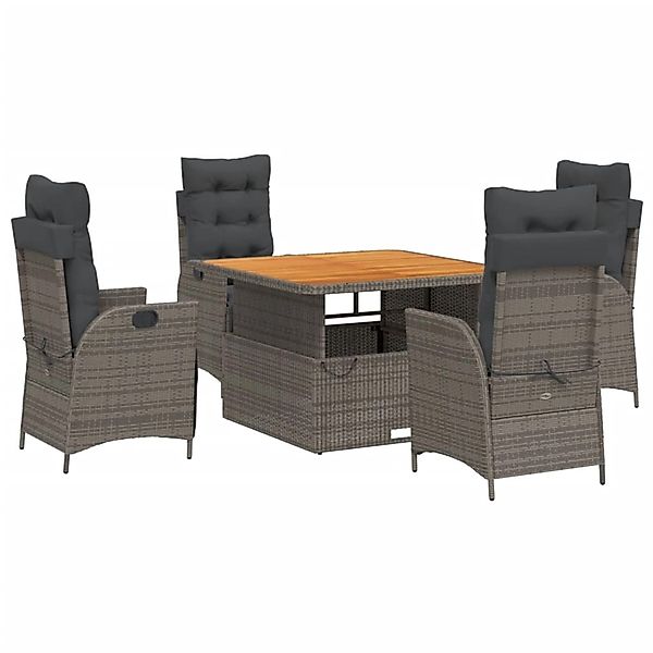 vidaXL 5-Tlg Garten-Essgruppe mit Kissen Grau Poly Rattan 3277462 günstig online kaufen