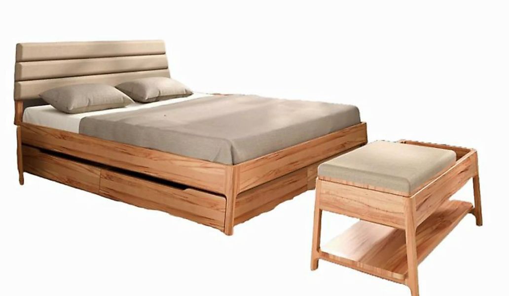 Natur24 Bett Bett Swig 2 Sonderl. 200x190 Kernbuche Polsterkopfteil Beige H günstig online kaufen