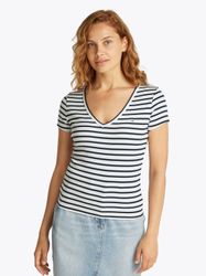 Tommy Jeans Kurzarmshirt "TJW SLIM ESSENTIAL RIB V SS", mit gerippter Struk günstig online kaufen