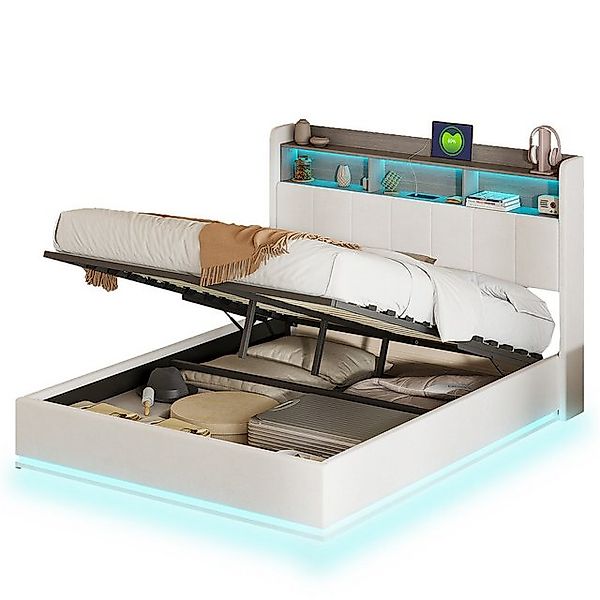 FUROKOY Polsterbett Boxspringbett Doppelbett LED Licht, 160x200 cm,mit Stau günstig online kaufen