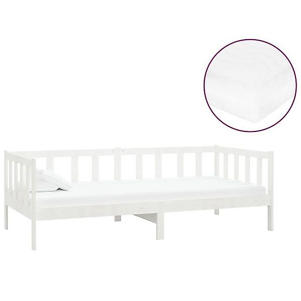 vidaXL Bett Tagesbett mit Matratze 90x200 cm Weiß Kiefer Massivholz günstig online kaufen