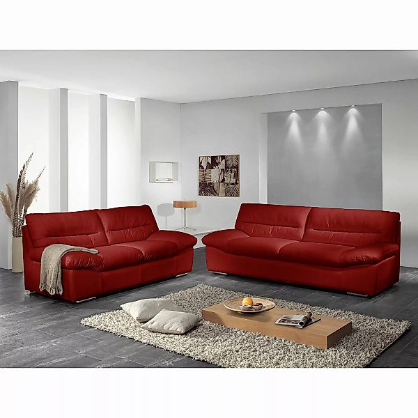 home24 Cotta Sofa Doug 3-Sitzer Rot Echtleder 231x87x100 cm (BxHxT) Modern günstig online kaufen