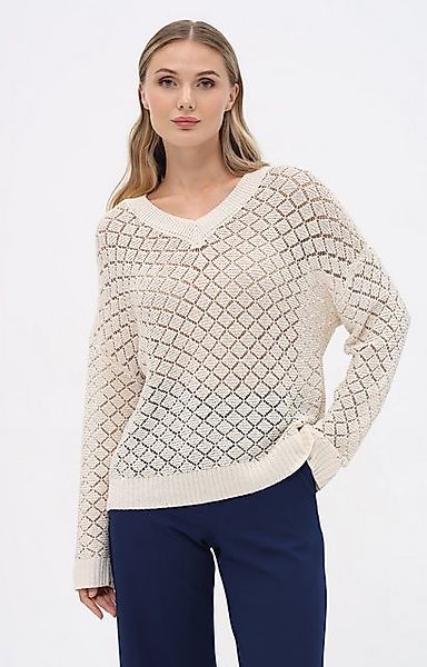 Passioni Strickpullover in Beige mit luftigem, offenem Rautenstrickmuster günstig online kaufen