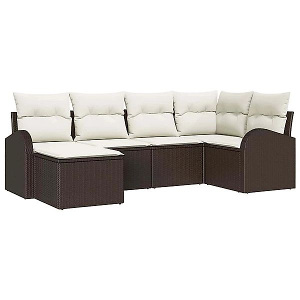 vidaXL Garten-Sofa-Set mit Kissen 6-Tlg Braun Poly Rattan 3346108 günstig online kaufen