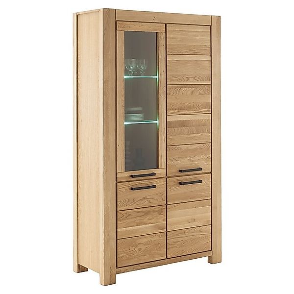 Lomadox Vitrine SELISTE-06 Massivholzmöbel, Eiche teilmassiv geölt, 109cm b günstig online kaufen