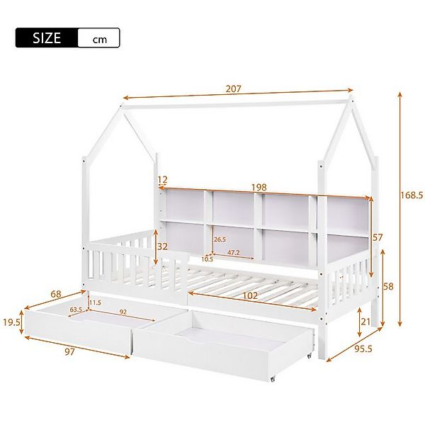 STILVORA Kinderbett 90x200 Kinderbett mit Stauraum & Bücherregal,Bettgestel günstig online kaufen