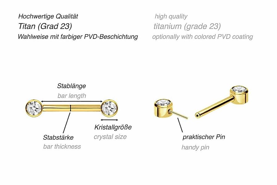 PIERCINGLINE Brustwarzenpiercing Titan Barbell mit Push Fit KRISTALL (Barbe günstig online kaufen