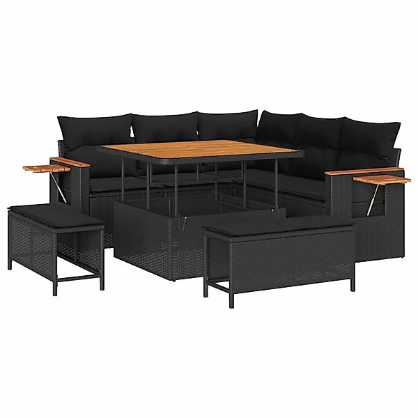 vidaXL Gartensofa-Set mit Kissen 9 Stk Schwarz Poly-Rattan 3365114 günstig online kaufen