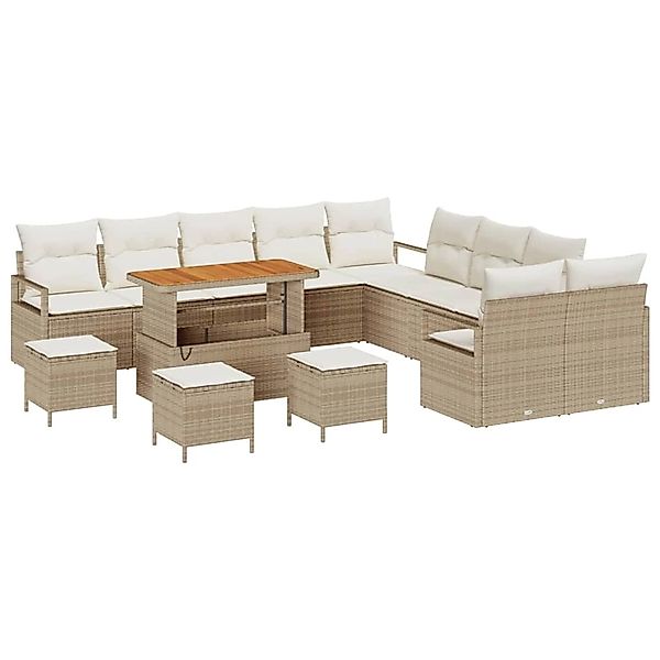 vidaXL Garten-Sofa-Set mit Kissen 14-Tlg Beige Poly Rattan 3362591 günstig online kaufen