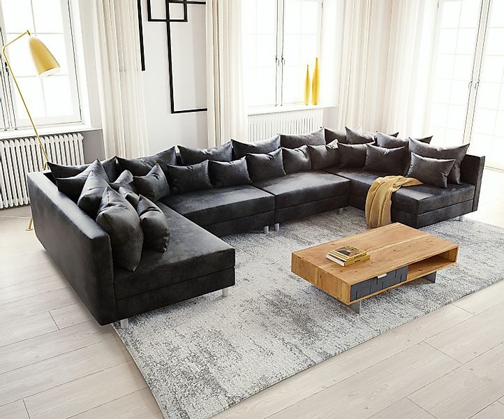DELIFE Wohnlandschaft Clovis, XL Anthrazit Antik günstig online kaufen