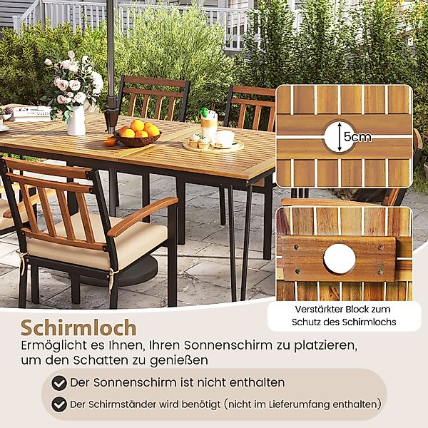 COSTWAY Gartentisch mit 5cm Schirmloch, rechteckig günstig online kaufen