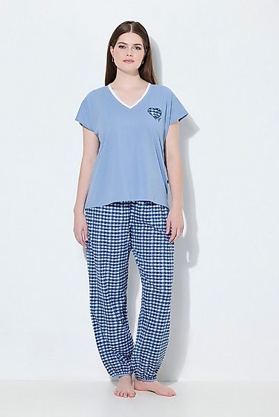Ulla Popken Pyjama Schlafanzug Karo V-Ausschnitt Halbarm günstig online kaufen