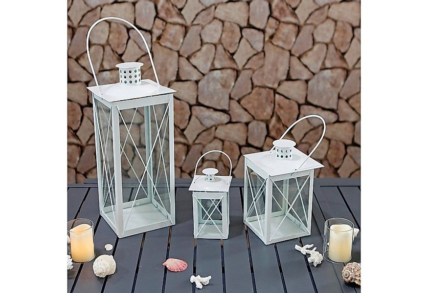 INDA-Exclusiv Laterne 3er Set schöne Laternen Windlicht Weiß Metall mit Gri günstig online kaufen