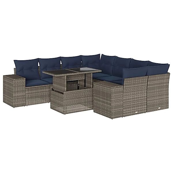 vidaXL 9-Tlg Gartensofa-Set mit Kissen Grau Polyrattan 3269061 günstig online kaufen