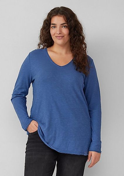 s.Oliver Langarmshirt T-Shirt Jersey-Shirt mit V-Ausschnitt und Rollsaum günstig online kaufen