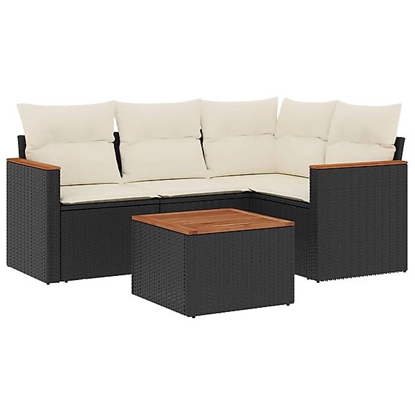 vidaXL 5-Tlg Garten-Sofagarnitur mit Kissen Schwarz Poly Rattan 3225937 günstig online kaufen