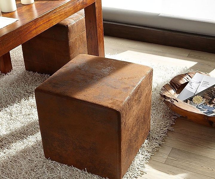 DELIFE Sitzhocker Dado, Braun 45x45 cm Vintage Optik Hocker Sitzwürfel günstig online kaufen