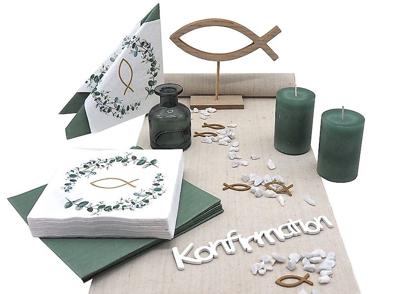 ZauberDeko Tischdecke Tischdeko Salbei Creme Gold Fisch Kommunion Konfirmat günstig online kaufen