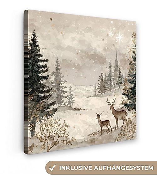 OneMillionCanvasses® Leinwandbild Wald - Hirsche - Winter - Schnee, Fotodru günstig online kaufen