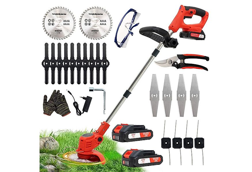 OUTIGO Akkurasenmäher OUTIGO Akku-Rasentrimmer, 2 Akkus und 4 Messertypen, günstig online kaufen