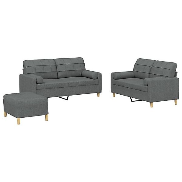 vidaXL Sofa 3-tlg. Sofagarnitur mit Kissen Dunkelgrau Stoff günstig online kaufen