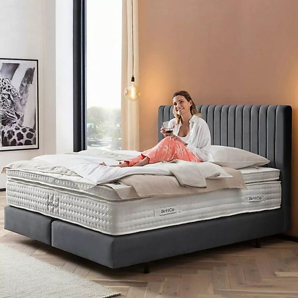 BettCo Boxspringbett Paris (in Dunkelgrau Velours, 140 x 200 cm), Pfeifenst günstig online kaufen