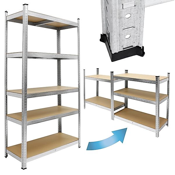 ECD Germany Werkstattregal 170x70x30cm bis 350kg Verzinktes Metall 5 MDF-Pl günstig online kaufen