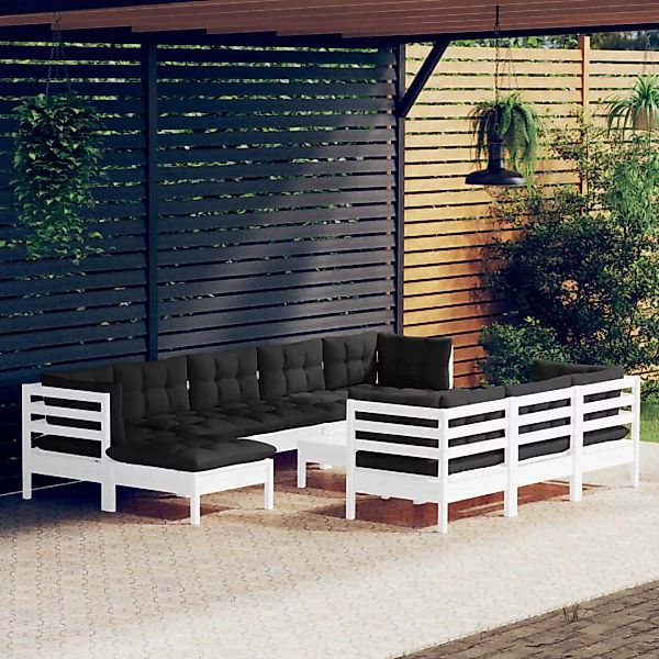 11-tlg. Garten-lounge-set Mit Kissen Weiß Kiefer Massivholz günstig online kaufen