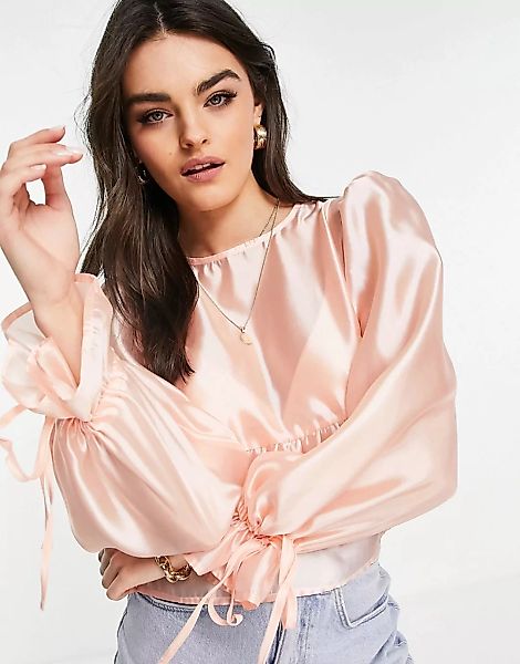 Fashion Union – Hängeroberteil aus rosafarbenem Organza mit Schnürung an de günstig online kaufen