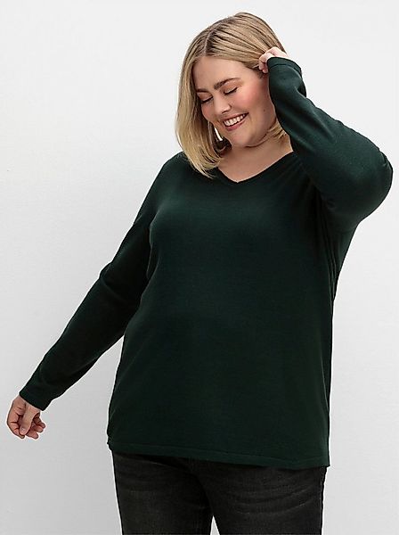Sheego Strickpullover V-Ausschnitt-Pullover Langarm in flauschig weicher Qu günstig online kaufen