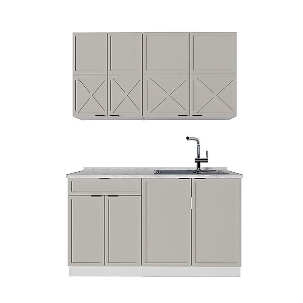 Vicco Fame-Line Singleküche GrauBeige/Weiß 140 cm AP Marmor ohne E-Geräte günstig online kaufen