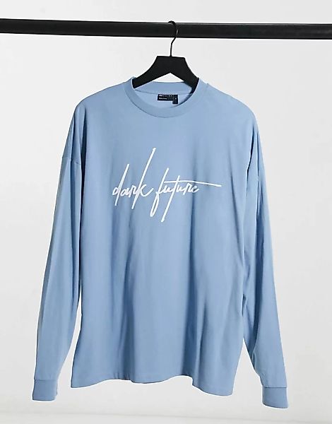 ASOS – Dark Future – Langärmliges Oversize-Shirt mit Schriftzug-Logo in san günstig online kaufen
