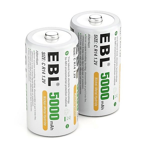 EBL Wiederaufladbare Batterie 2er Pack C Akku mit Aufbewahrungsbox Akku Bab günstig online kaufen