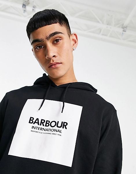 Barbour International – Kapuzenpullover in Schwarz zum Überziehen mit Logob günstig online kaufen