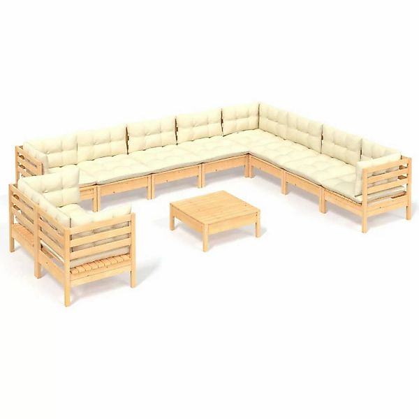 vidaXL 11-tlg Garten-Lounge-Set mit Creme Kissen Massivholz Kiefer Modell 6 günstig online kaufen